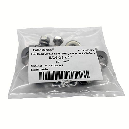 Bolt Fullerkreg 5/16-18x1 Stainless Steel Hex Head Screws Bolts - size: (10 Sets) 5/16x1"
