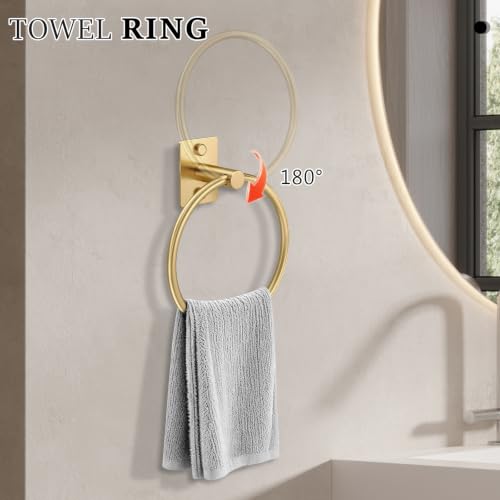 5 Pieces Bathroom Hardware Set Brushed Gold Towel Bar Set Stainless Steel Towel Racks for Bathroom Wall-Mounted 23.6 inch - color: Brushed Gold