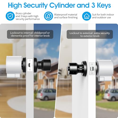 AST Adjustable Door Knob Cover with High Security Cylinder and 3 Brass Keys - color: Matte white with brass keys