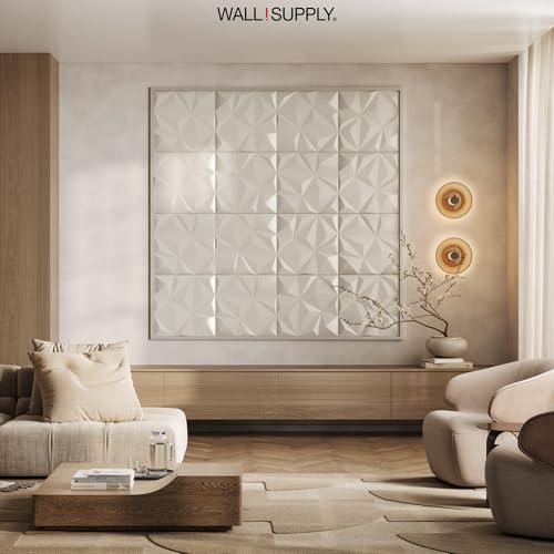 Wall!Supply 3D Geo Lite Wall Panels, 12-Pack, Cashmere - color: Cashmere, style: Geo Lite