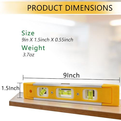 9 Inch Torpedo Level Magnetic, Shock-Proof Small Level Tool with 45/90/180 Degree Bubble Vials, Aluminium Alloy Frame, V-Groove and Magnet Track - style: 9″-1pcs