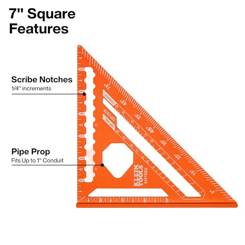 Klein Tools 93547SQVP Trim and Rafter Square Kit, 2-Piece, 4-1/2 and 7-Inch, Carpenter Square Set with Preset Angle Guide, Measuring Tools with Dual Reference Base for Carpentry - size: Trim and Rafter Square Set