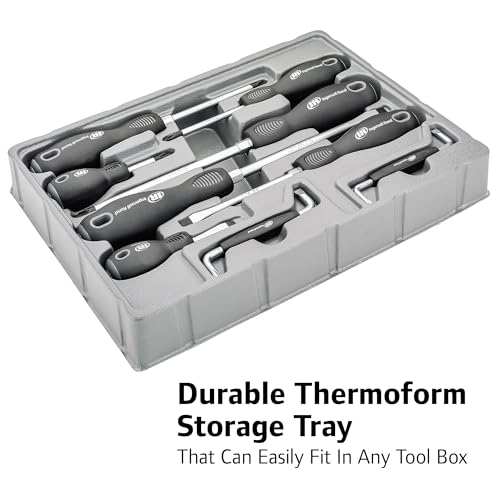 Ingersoll Rand 9-Piece Screwdriver Set, Slotted (1/4"x1.5", 1/4"x4", 5/16"x6"), Phillips (#2x1.5", #2x4", #3x6"), Offset (3/16"x#1, 1/4"x#2) – SVCM Steel, Magnetized Tips, Hex Bolsters – 752059X - style: Screwdriver