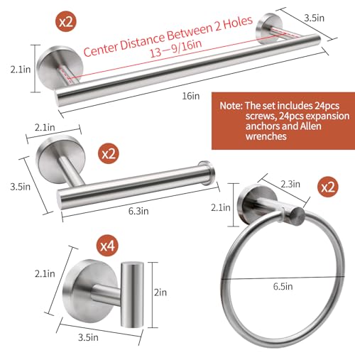 10pcs Bathroom Hardware Set, Brushed Nickel Bathroom Hardware Set, Including 16" Hand Towel Bars, Toilet Paper Holders, Towel Rings, Robe Towel Hooks - color: 10pcs 16" Brushed Nickel