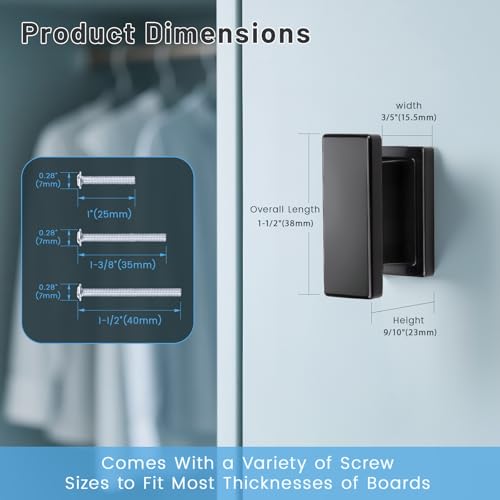 KNOBWELL 6 Pack Black Cabinet Knobs Solid Kitchen Drawer Dresser Knobs - color: Matte Black, size: Overall Length：1-1/2 inch（38mm）