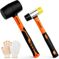 AV Steel 2-Pack Rubber Mallet Hammer Set, 16oz Rubber Hammer & 33mm Double-Faced Soft Mallet with Replaceable Heads and Glove, Fiberglass Handle, Damage-Free for Flooring, Tile, Woodworking