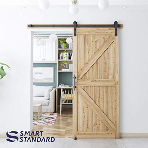 SMARTSTANDARD 6 FT Heavy Duty Sturdy Sliding Barn Door Hardware Kit, Black - size: 6 Feet