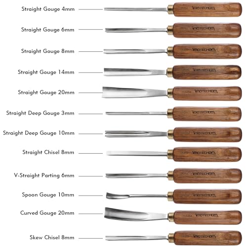 12-Piece Wood Carving Chisel Tools Set, Sharp CR-V Steel Blades - size: 12PCS Carving Chisel