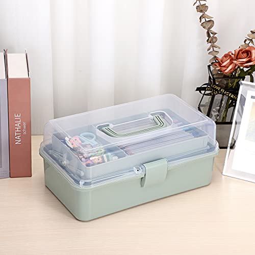 BTSKY 3-Layer Plastic Dividing Storage Box Craft Organizer and Storage - color: Haze Green