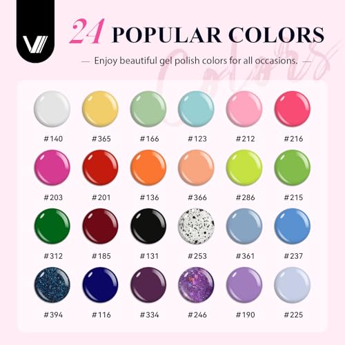 VANREESA 42 Pcs Gel Nail Polish Kit with U V Light 24 Colors Gel Polish Nail Kit Bright Pink Orange Green Glitter Blue Purple Nail Kit for Beginners Gifts for Women DIY at Home - color: Bright & Stylish Collection