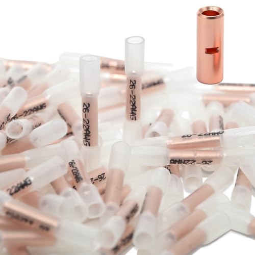 100pcs 26-22 Gauge Heat Shrink Butt Connectors 26-22 AWG Heat Shrink Butt Splice Marine Grade Insulated Waterproof Electrical Crimp Wire Connectors,Pure Copper Butt Splice for 26-22 Gauge Wire - size: 26-22 AWG