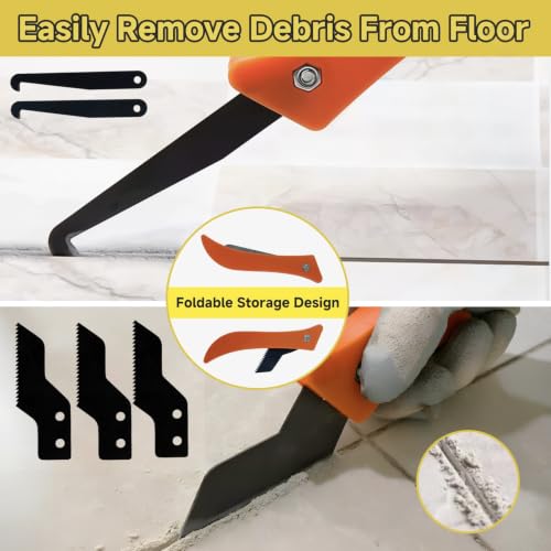 Grout Removal Tool Kit – 33Pcs Tile Caulk Scraper Set with Carbide Saws, Ergonomic Handle & Multi-Shape Blades for Efficient Bathroom, Shower & Kitchen Floor