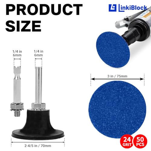 50Pcs 3 inch R-Type Quick Change Zirconia Surface Conditioning Sanding Discs Set 24 Grit with Adapter & Backing Pad - style: 24 Grit