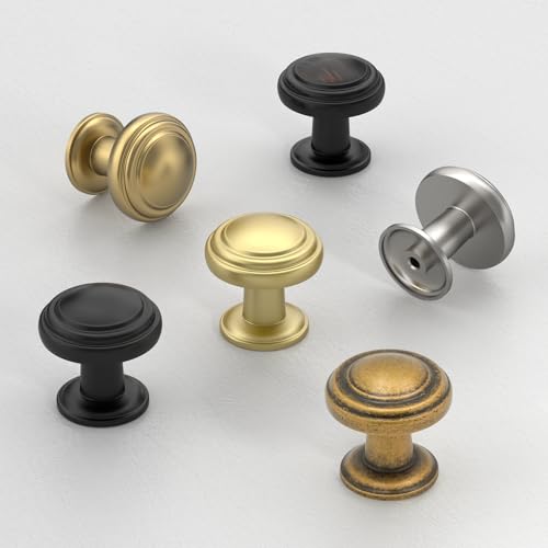 Amerdeco 10 Pack Antique Brass Cabinet Knobs Single Hole Cabinet Pulls 1 Inch Drawer Knobs for Bathroom Cabinets ZH0086 - color: Antique Brass, size: 1" Single Hole