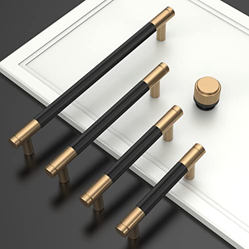 Asidrama 10 Pack 3 Inch(76mm) Matte Black and Champagne Bronze Cabinet Pulls Knurled Cabinet Handles Cupboard Handles Kitchen Cabinet Hardware for Cupboard Drawer Pulls - color: Black-Champagne Bronze, size: 3" Hole Center, style: 10 Pack