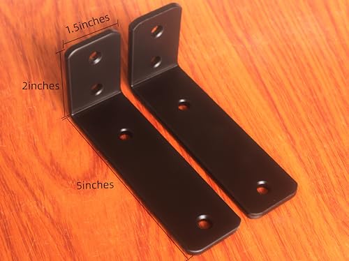 4 Pack - L 5" x H 2" x W1.5, 5mm Thick Black L Shelf Bracket, Iron Shelf Brackets, Metal Shelf Brackets, Floating Shelf, Shelf Supports with Screws - size: 5''x2'', style: Black 4 Pack
