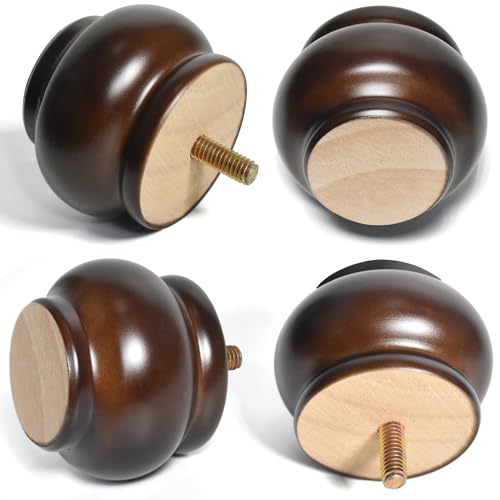 Furniture Legs, Wood Sofa Legs, Turned Couch Legs, MCM Round Furniture Feet for Dresser, Sideboard, Recliner, Coffee Table (Dark Brown, 2 inch) - size: 2 inch