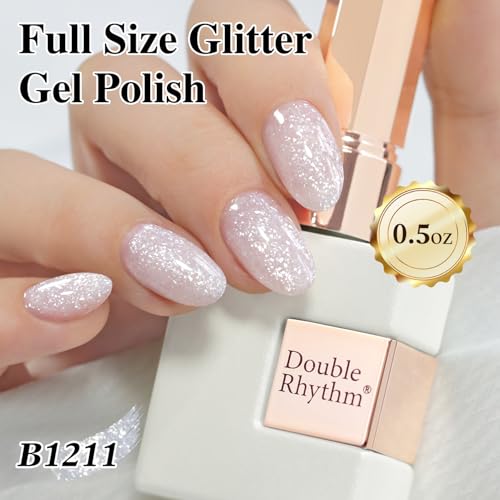 Double Rhythm 15ML Glitter Gel Polish Shimmer Reflective Holographic Color Magnetic for Nail Art Salon DIY at Home (Snow Glitter-B1211) - color: Milky Snow