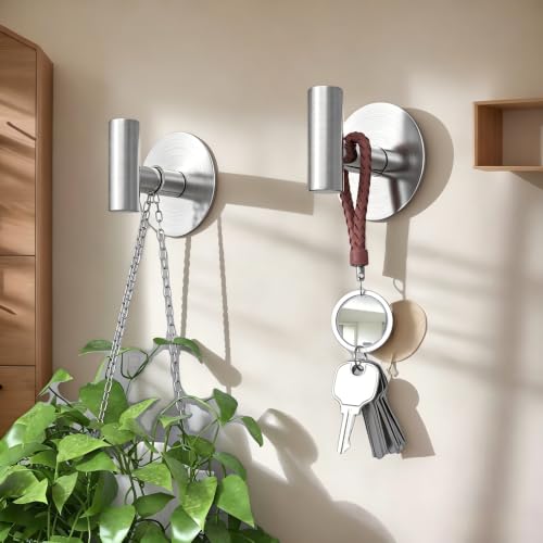 Heavy Duty Self-Adhesive Coat Hooks, Stainless Steel Towel Hooks for Bags, Towels, Robes, Hats, Aprons – No Drill Bathroom, Kitchen, Hotel Wall Hooks (2 Pack, Silver) - color: Silvery, size: Adhesive "T" Shape- 2 Pack