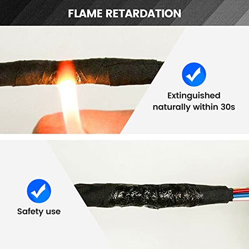 RED WOLF Wire Loom Harness Cloth Tape Electric Self-Adhesive Fabric Tape High Temp for Automobile Electrical Harness Wrap Noise Damping Protection Insulation Cable Fixed 2 Rolls Black 3/5 Inch x 50FT