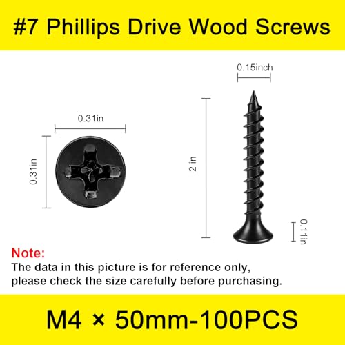 #7 x 2 Black Drywall Screws for Wood, Flat Head Self Tapping (100Pcs) - size: #7 x 2" (100Pcs)