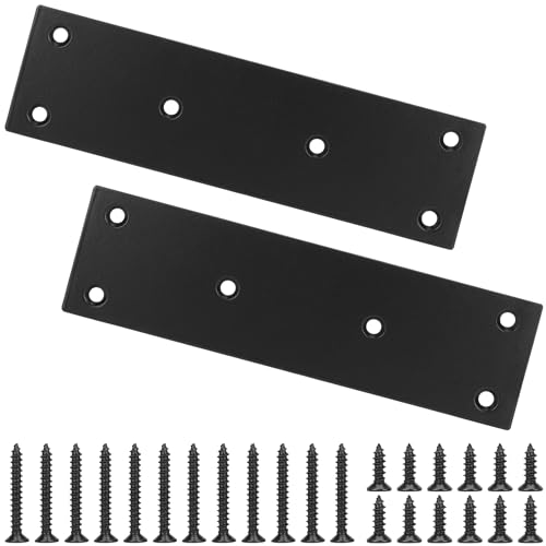 Mending Plate, Black Metal Flat Straight Brace Bracket, Double-Wide Metal Plate, Joining Plate for Wood Furniture Fence Fastening with Screws in 2 Different Lengths (48x169mm, 2 Pack) - size: 1.9"×6.6"/48*169mm