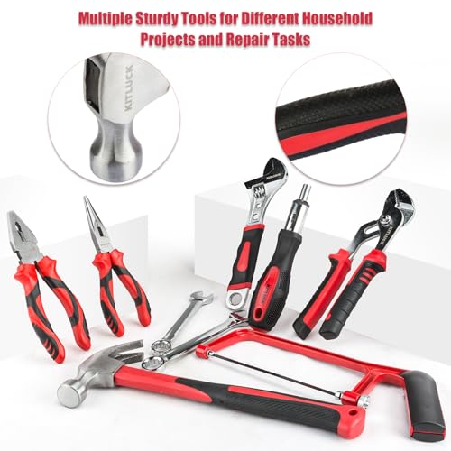 KITLUCK 228-piece Home Tool Kit, Household Hand Repair Tool Set for men, Portable Tool box Set with Tools (Screwdriver, Wrench, Plier, Socket, Harmer, Hex Key, Rule, Saw, Knife, etc.) for Home and Car - size: 228Pcs