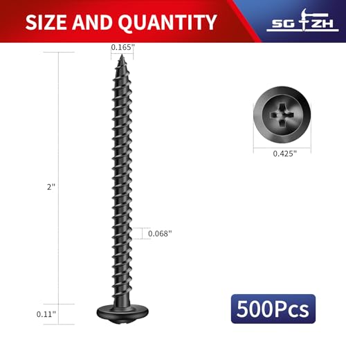 #8 x 2 Inch Wood Screw 500Pcs Alloy Steel Standard Thread Truss Head Fast Self Tapping Black Oxide by SG TZH - color: Black - Alloy Steel, size: #8 x 2"