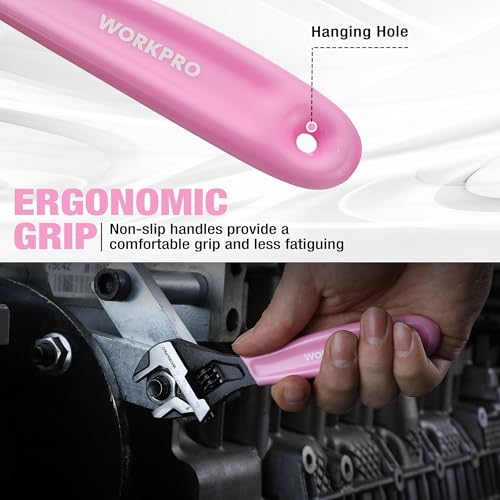WORKPRO 2 PCS Pink Adjustable Wrench Set, 6-Inch & 10-Inch Wide Jaw Wrenches - color: Pink, size: 6-Inch & 10-Inch