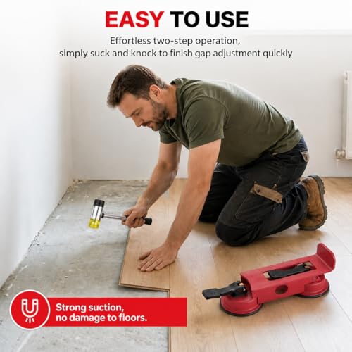 Floor Gap Fixer Tool, Heavy Duty Suction Cup Floor Gap Repair Tool for Laminate Vinyl Plank Flooring, Flooring Gap Fixing Tool Kit with Rubber Mallet.