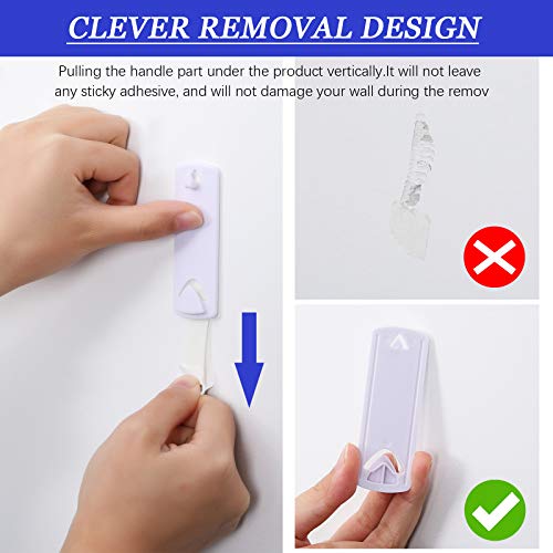 Jetec 20 Pieces Picture Hangers Damage Free Frame Adhesive Strips Hangers No Nails Adhesive Picture Hooks for Home Bathroom Kitchen Door Closet, White