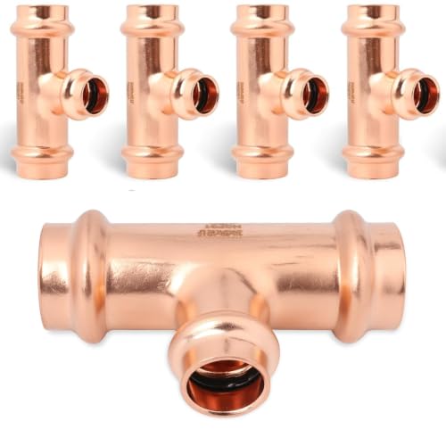 (WDAISY 5 Pack) Industrial-Grade 3/4" × 3/4" × 1/2" Copper Press Fit Tee – Press Fitting, Heavy-Duty Copper Tee, LBP Design, Press Fitting for Copper Tube, Plumbing Connector, Pipe Repair - size: 3/4" × 1/2" × 3/4" Copper Press Reducing Tee – 5P