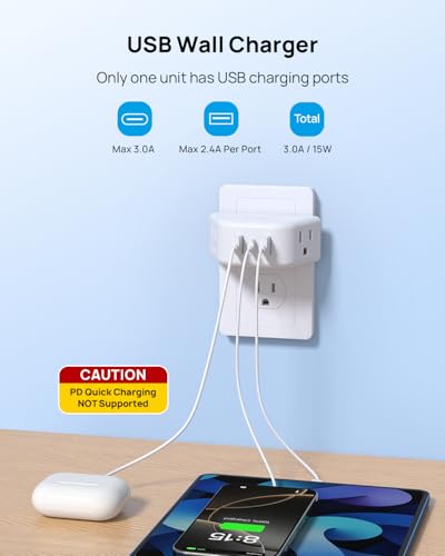 TROND Multi Plug Outlet Extender with USB, 2 Pack Plug Splitter - color: White, size: 3AC & 2A2U1C-3 Prong Plug, 2 Pack