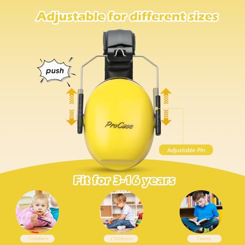 ProCase Noise Cancelling Headphones for Kids/Toddlers SNR 27dB Ear Muffs - color: Yellow