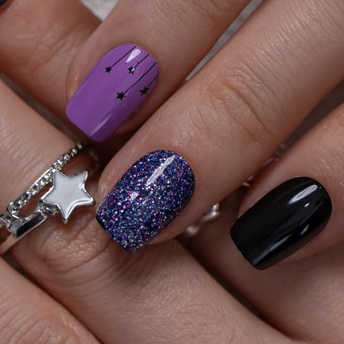 CurvLife Short Square Press On Nails, Classic Red, Soft Gel - color: Cosmic Dusk