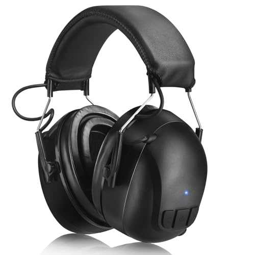Kalence Gel Ear Pads Bluetooth 5.4 Hearing Protection Headphones, 30dB Noise Cancelling Headphones, 1200mAh Rechargeable Safety Earmuffs Bluetooth Ear Protection for Mowing - color: Black-gel