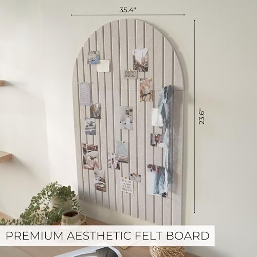 Large Arched Felt Bulletin Board - 6 Customizable Adhesive Tiles with Pins - color: Beige