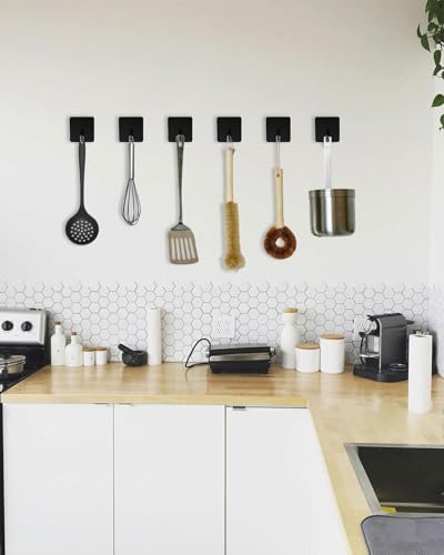 Stick On Towel Hooks for Bathroom, Heavy Duty Self Adhesive Wall Hooks, Waterproof No Drill Hangers for Kitchen Bedroom, 4 Pack Black - color: Black-4Pcs