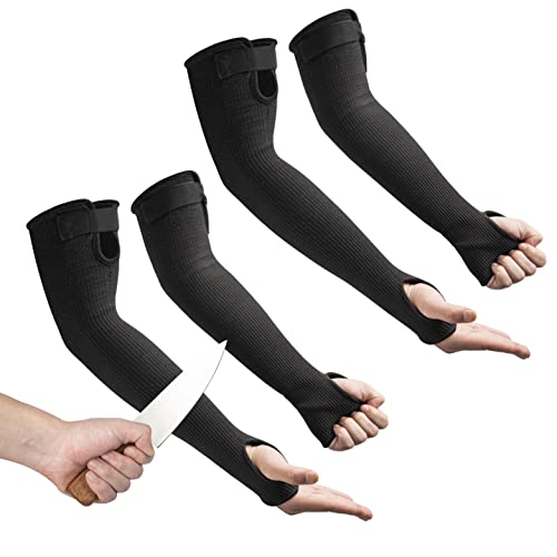 OriStout Cut Resistant Work Sleeves with Tumb Hole, Black, 2 Pairs | Protective Arm Sleeves for Yard Work, Kitchen, Arm Guards for Biting, Pet Grooming, Gardening Gifts for Women, One Size - color: Black (2 Pairs) - Long, size: One Size