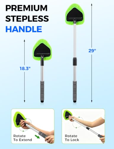 XINDELL Interior Windshield Cleaner Tool – Car Interior Window Cleaning Kit with 29inch Extended Long Handle & 4 Microfiber Pads, Auto Wiper Windshield Brush for Car, Trucks, SUVs, RVs & Home - size: 29in