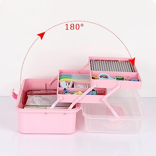 BTSKY 3-Layer Plastic Dividing Storage Box Craft Organizer and Storage - color: Pink