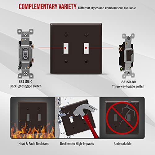 ENERLITES Double Toggle Light Switch Cover Plate, 2-Gang, 1 Pack, Brown - color: Brown, size: Screw