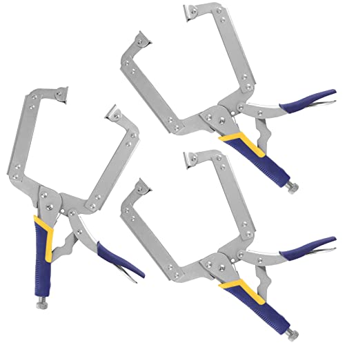 HOZEON 3 PCS 14 Inch C Clamp Locking Pliers, Heavy Duty Welding C Clamp Pliers with Swivel Pads, Vise Grip Locking Pliers Face Clamps for Woodworking, Welding, Building - size: 3 PCS 14 In