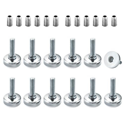 POWERTEC Threaded Leveling Feet 12PK with 3/8"-16 Threaded Inserts, Heavy Duty Adjustable Furniture Levelers with Large Nylon Foot for Cabinets, Benches, Tables & More (71189-P3) - size: Leveling Feet Insert, Set of 12