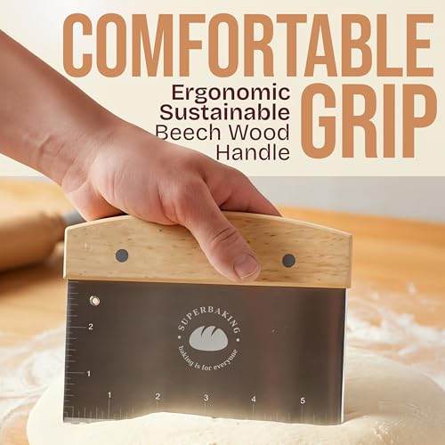 Superbaking Multipurpose Bench Scraper, 6" Grill & Dough Scraper with Ruler - size: Wooden Grip