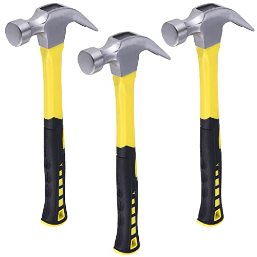 MANCHAP 3 Pack 16 oz Claw Hammer, Fiber Glass Claw Hammer, One-piece Forged Steel Head & Non-Slip Handle for Household Automotive Professional Work