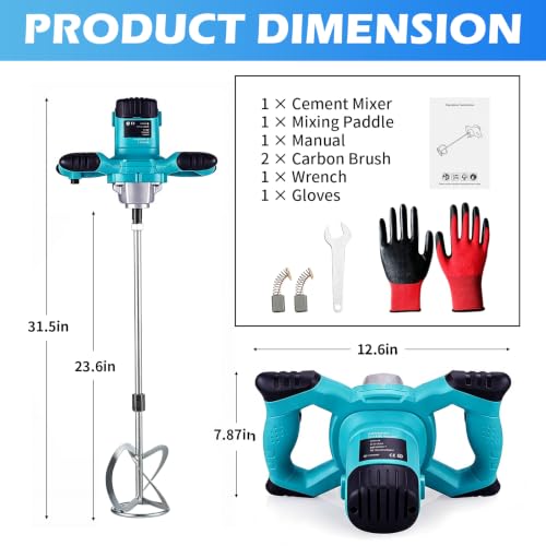 Electric Concrete Mixer 2100W with 6 Adjustable Speed Handheld