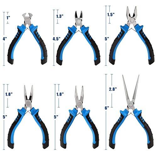 COMOWARE 6-Piece Mini Pliers Set, Multi-Function Precision Tools with Needle, Bent & Cutting Tips for Electronics, DIY & Crafting - color: Blue