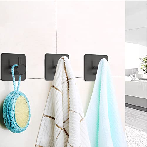 Fotosnow Black Adhesive Towel Hooks Heavy Duty Stick on Wall Hooks Shower Hooks for Bathroom Kitchen Door-4 Packs - color: Black-4 Pack