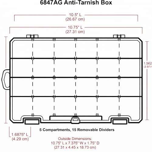 ArtBin 6944AG Medium Anti-Tarnish Box with 15 Removable Dividers, Jewelry & Craft Organizer, 1 Plastic Storage Case with Anti-Tarnish Technology, Clear with Aqua Accents 10.875” x 7.0” x 1.75”